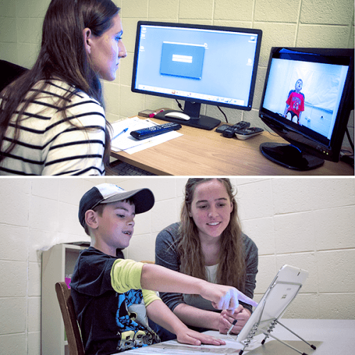 Ripon College students working with children in the cognition lab