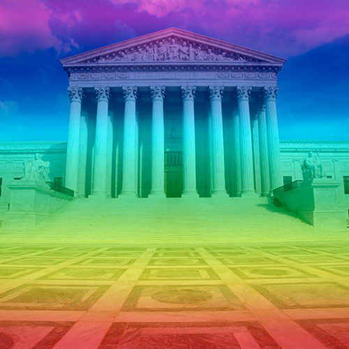 Supreme Court with rainbow