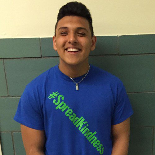 Photo of student wearing #spreadkindness T-shirt