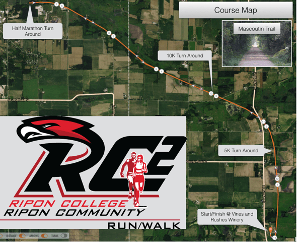 RC2 Run Course Map starting from Vines and Rushes Winery