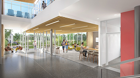 Rendering of the Ripon College Science Center, interior view of the lobby