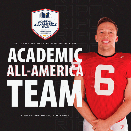 Red Hawks football player #6 Cormac Madigan receives Academic All-America Division III Team Member of the Year
