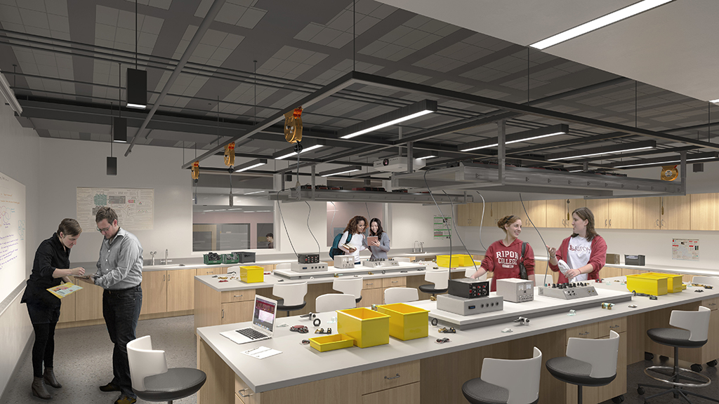 Rendering of the Franzen Science Center, interior view of a physics lab