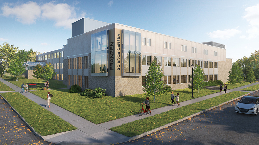 Rendering of the Franzen Science Center at Ripon College, exterior view of the building