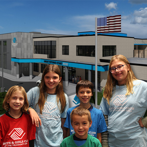 Children in front of Boys & Girls Club rendering