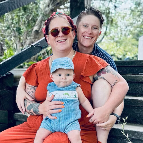 Frankie Reynolds ’14 with wife, Liz, and son, Hank.