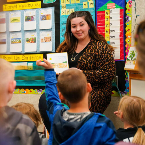 A teacher teaches little students