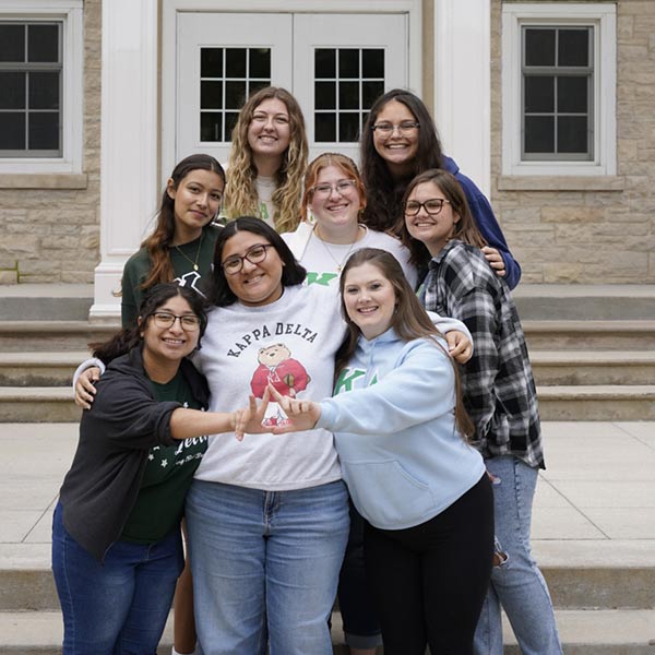 Sorority Sisters in front of Harwood Hall