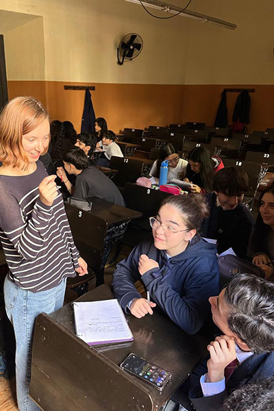 Thiessen working with a sophomore English class as an intern at el Colegio Nacional de Monseratt in Córdoba, Argentina, in April 2025.