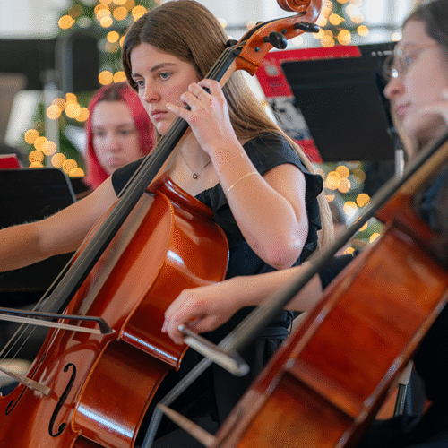 Members of the Ripon College Orchestra performing at the Holiday Concert in Dec. 2024.
