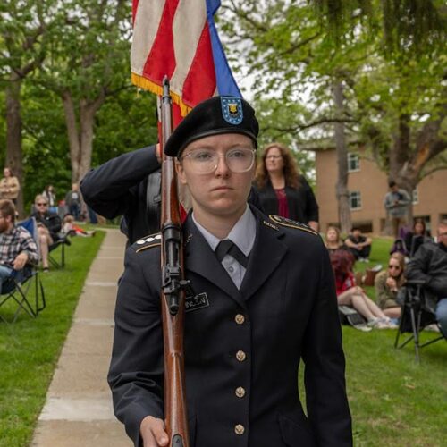 Rotc student walks proudly during commencement