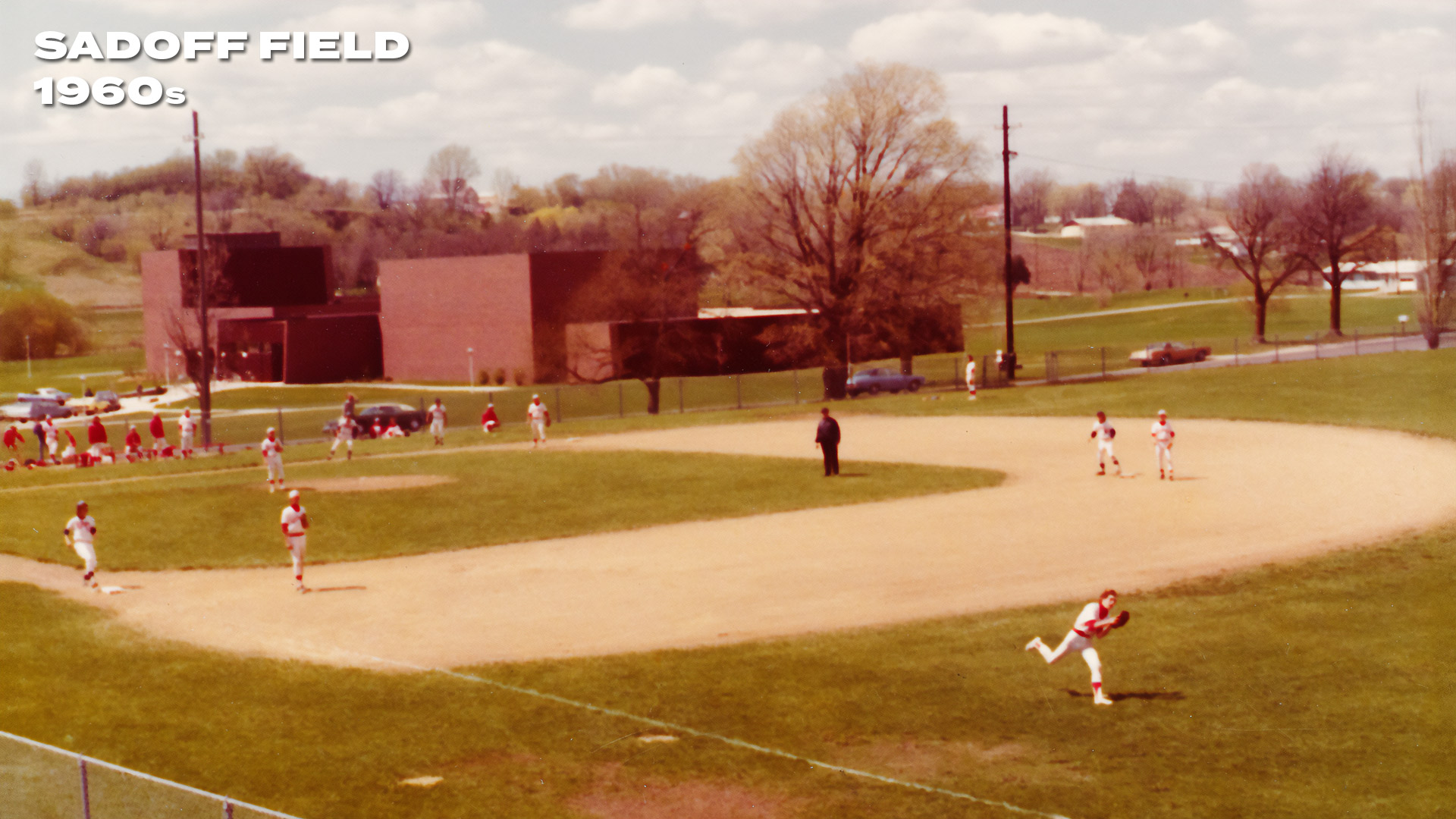 Classic image of baseball players on Sadoff Field