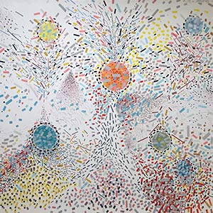 A vibrant painting of circles and dots