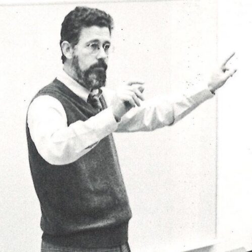 Black and white photograph of Doug Morris conducting