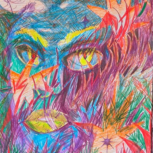 A very colorful face with vibrant tones