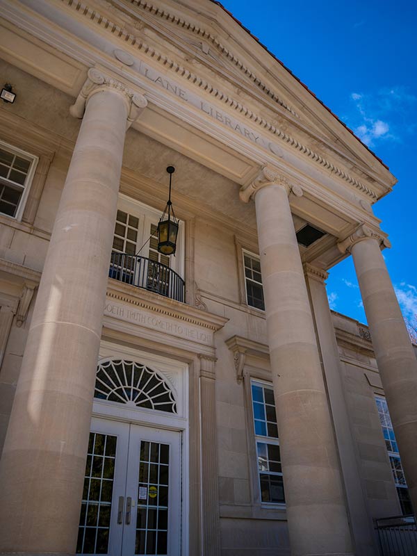 A beautiful blue sky and Lane Library.
