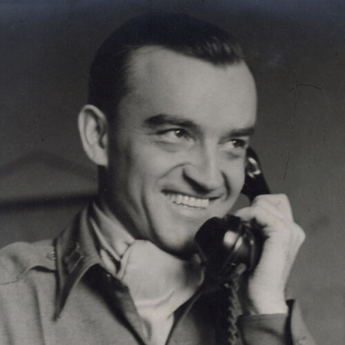 Nowinski on phone-Photos courtesy of the Wisconsin Veterans Museum
