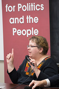 Schultz speaking at a Politics and the People event in Ripon