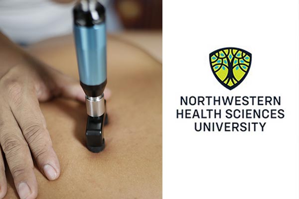 A chiropractic tool is used with the logo of Northwestern Health Science-Photo by Jhon Sole