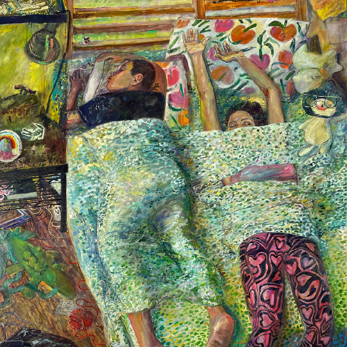 A painting by Vaeth showing two people sleeping in a cozy bed